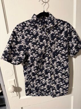 Goodfellow & Co Men’s Short Sleeve 100% Cotton Hawaiian Shirt Hokusai Wave Sz Sm
